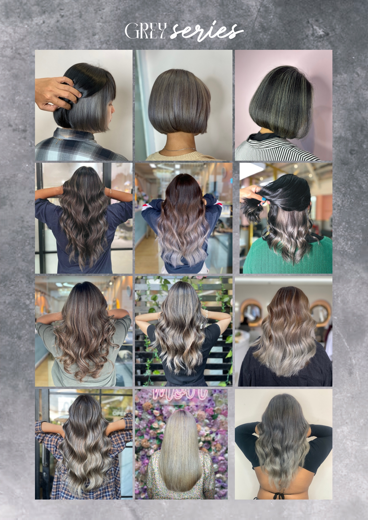 Koleksi hasil pewarnaan rambut Grey Series di booklet color Moir Salon