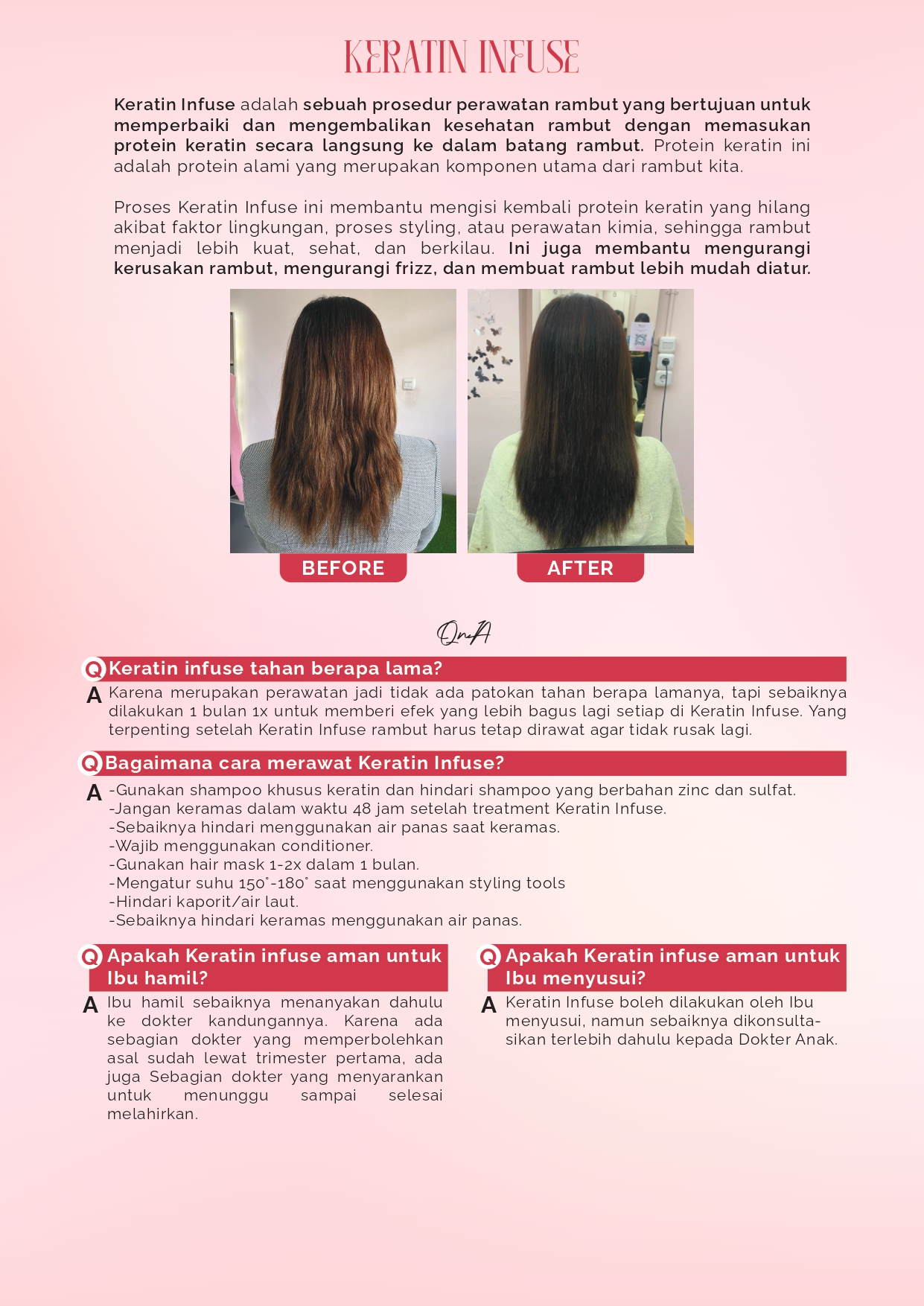 Before after Keratin Infuse rambut lebih halus dan berkilau di Moir Salon