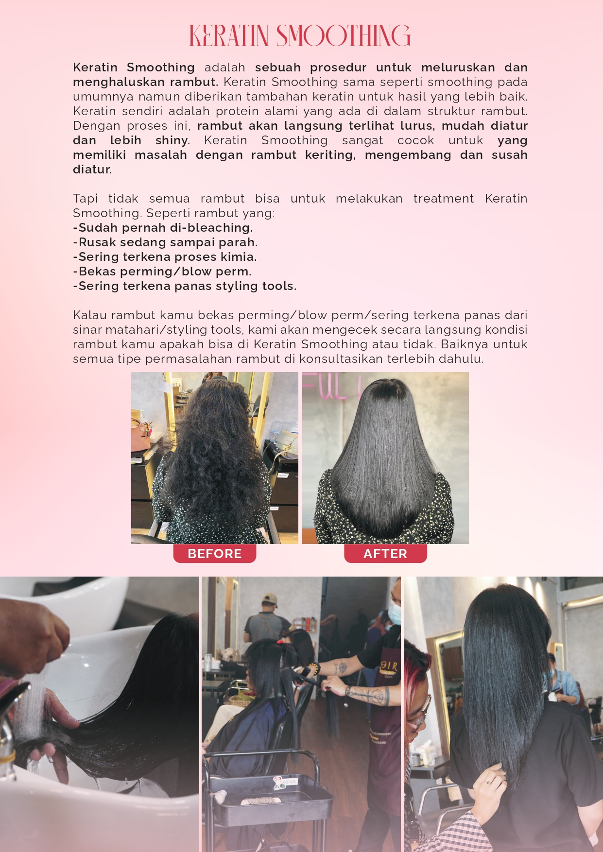 Before after Keratin Smoothing rambut lurus dan mudah diatur di Moir Salon