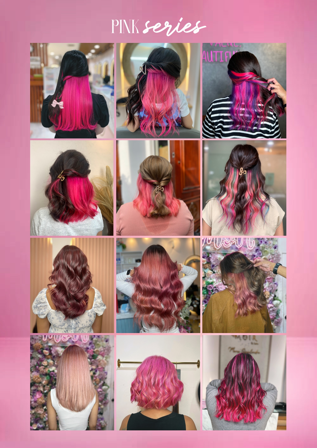 Koleksi hasil pewarnaan rambut Pink Series di booklet color Moir Salon