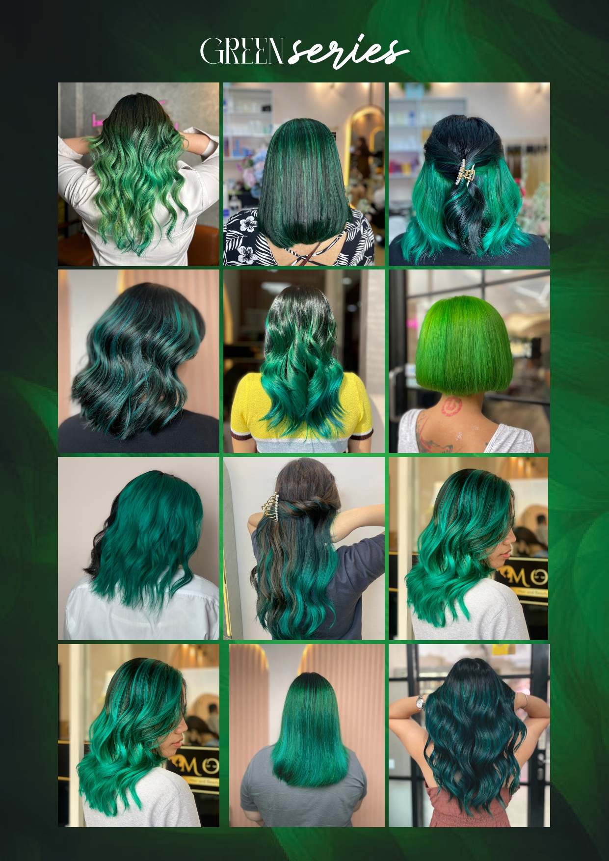 Koleksi hasil pewarnaan rambut Green Series di booklet color Moir Salon