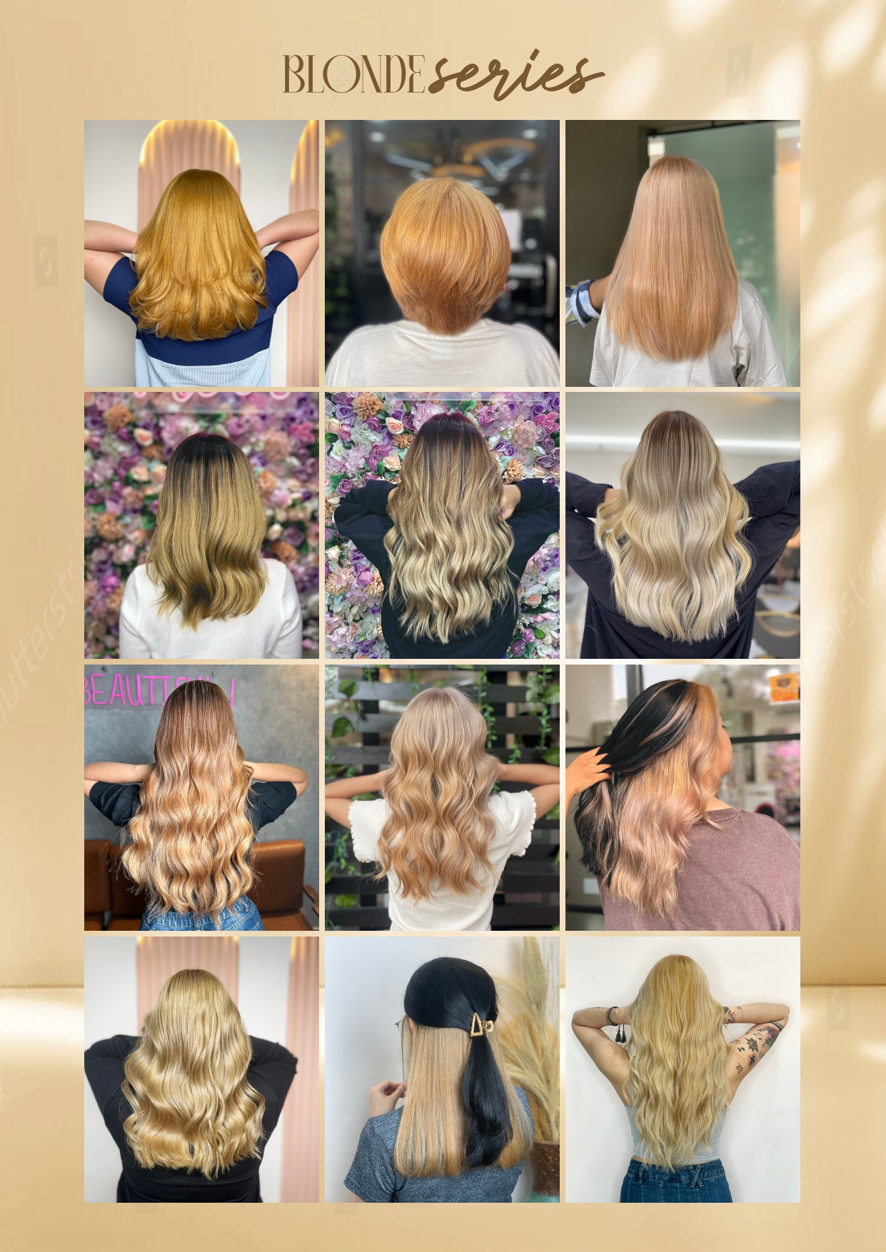 Koleksi hasil pewarnaan rambut Blonde Series di booklet color Moir Salon